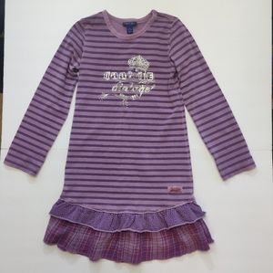 Naartjie Kids Purple Lilac Long Sleeve Stripes Ruffles Dress girls XXL 8